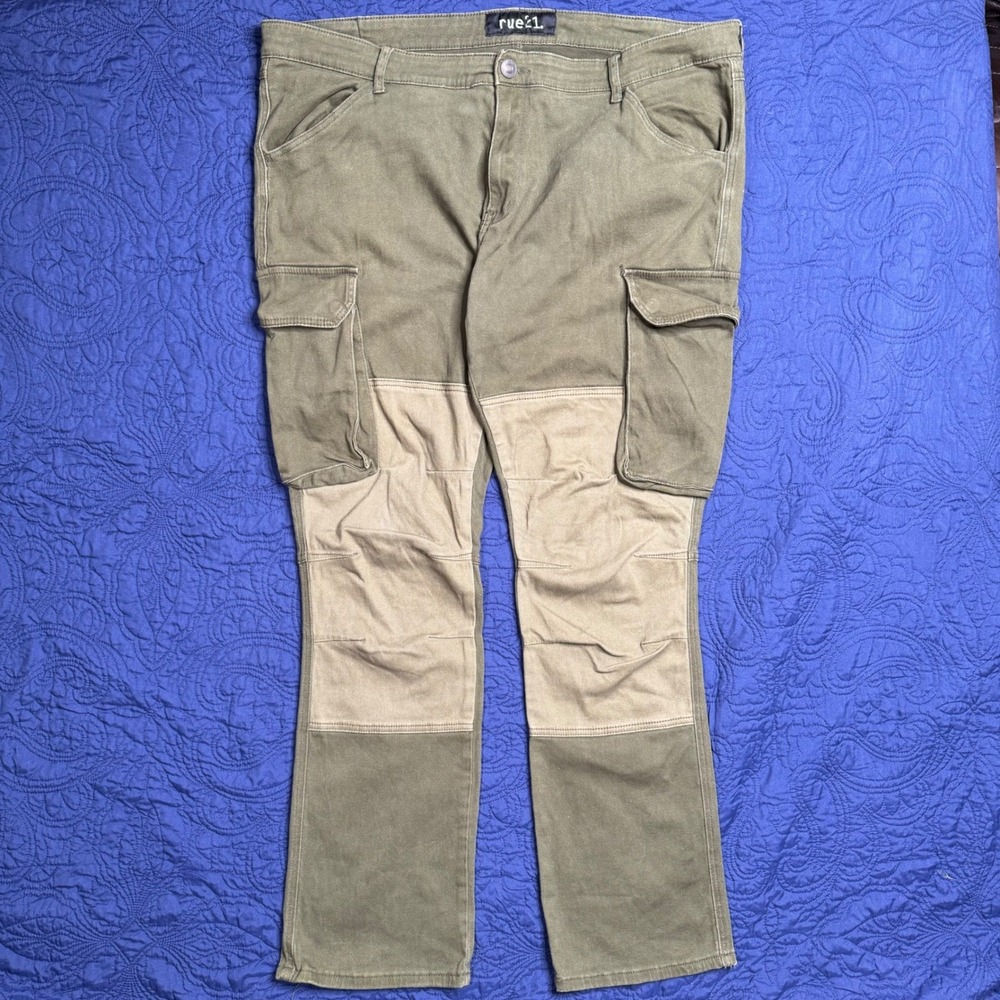 Rue21 Supreme Flex Straight Cargo Pants Olive Green Tan Knee Panel 42x34 Safari